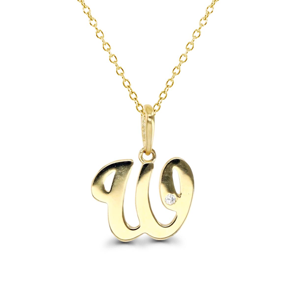 14K Gold Yellow & White CZ "W" Initial 18" Necklace
