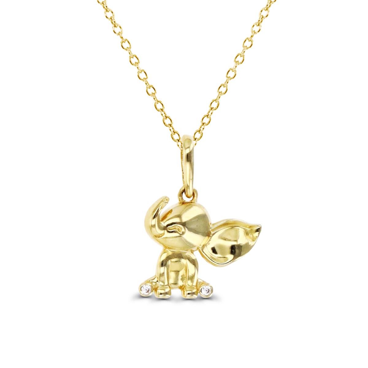 14K Gold Yellow & White CZ Elephant 16+2" Necklace