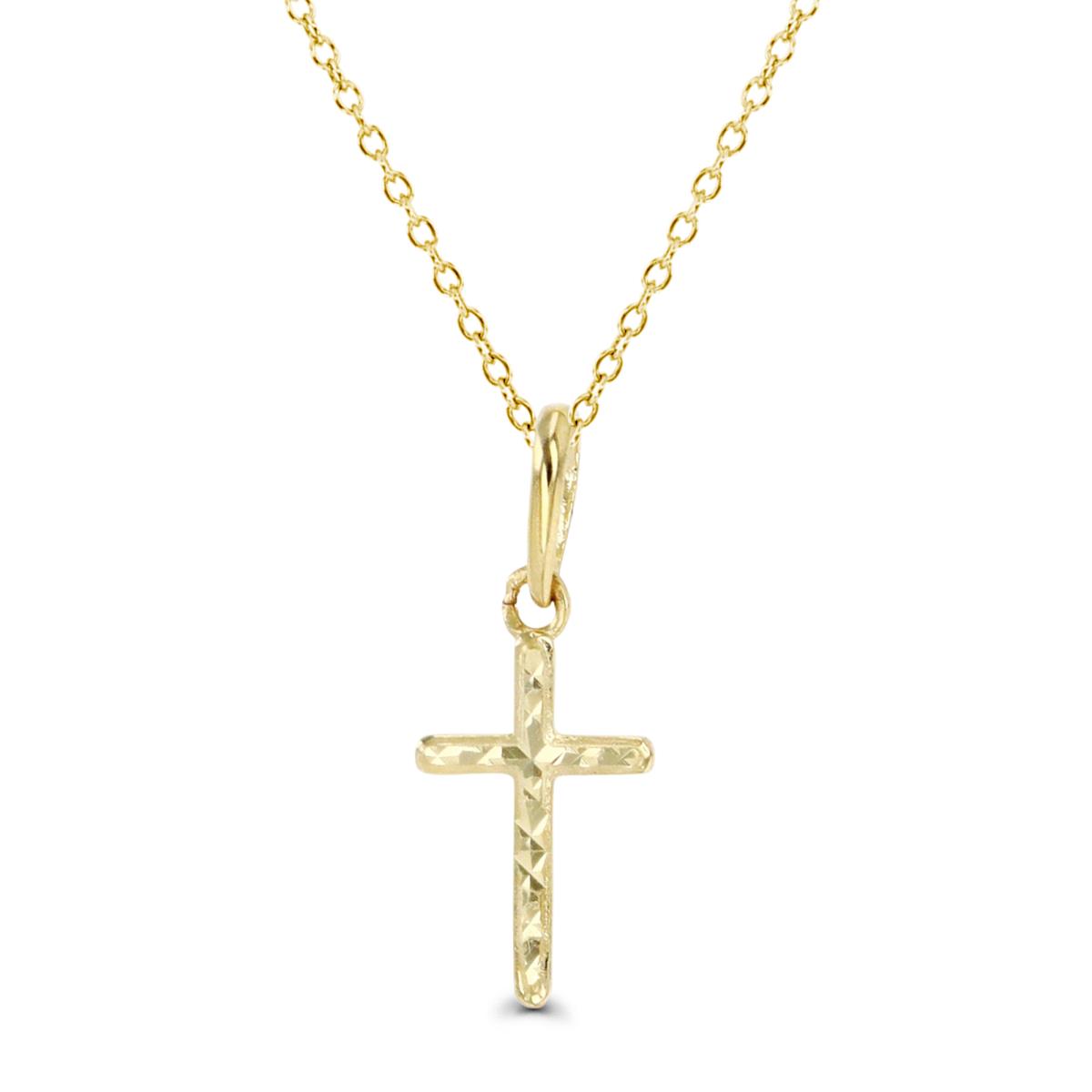 14K Gold Yellow Diamond Cut Design Small Cross 16+2" Necklace
