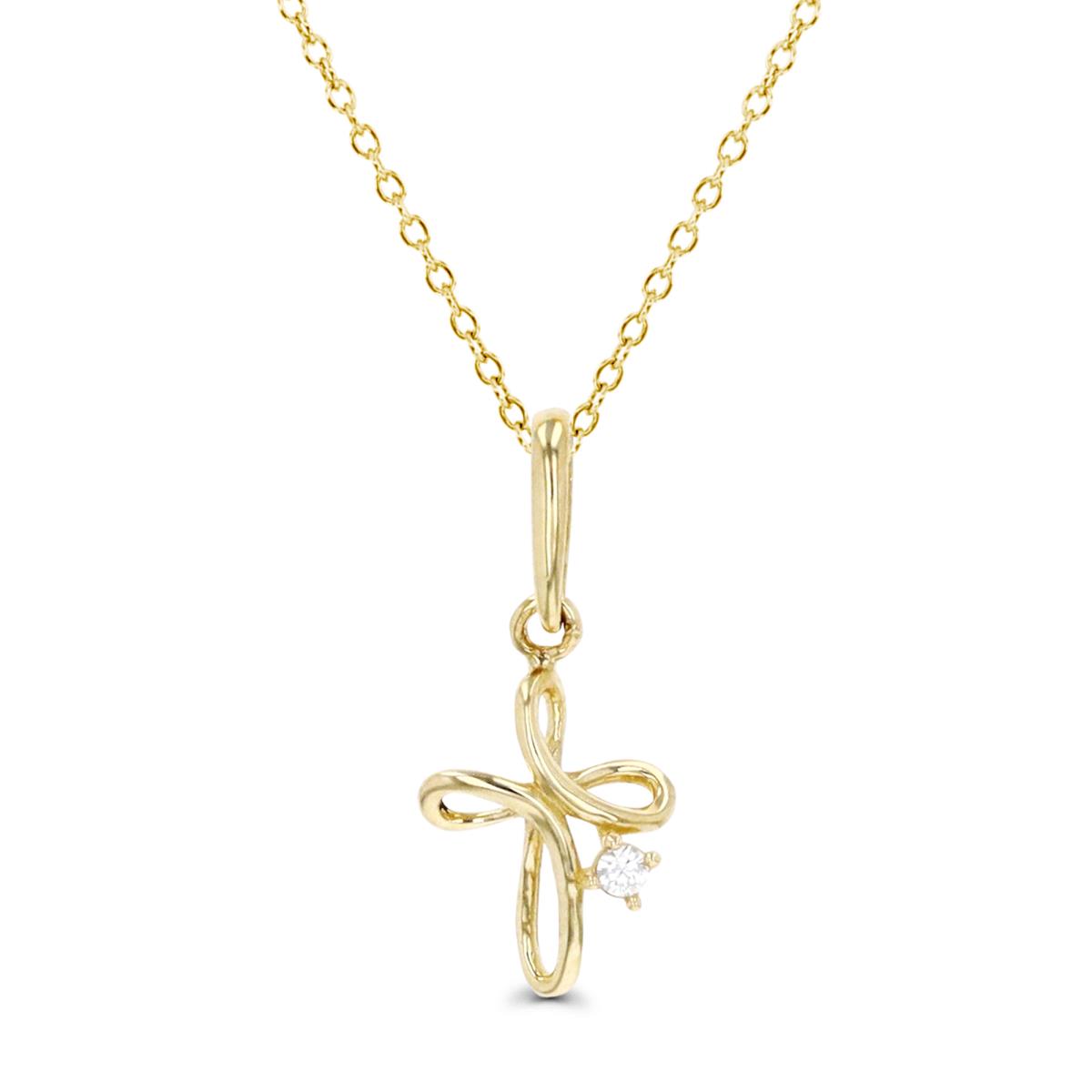 14K Gold Yellow & White CZ Small Cross 13+2" Necklace