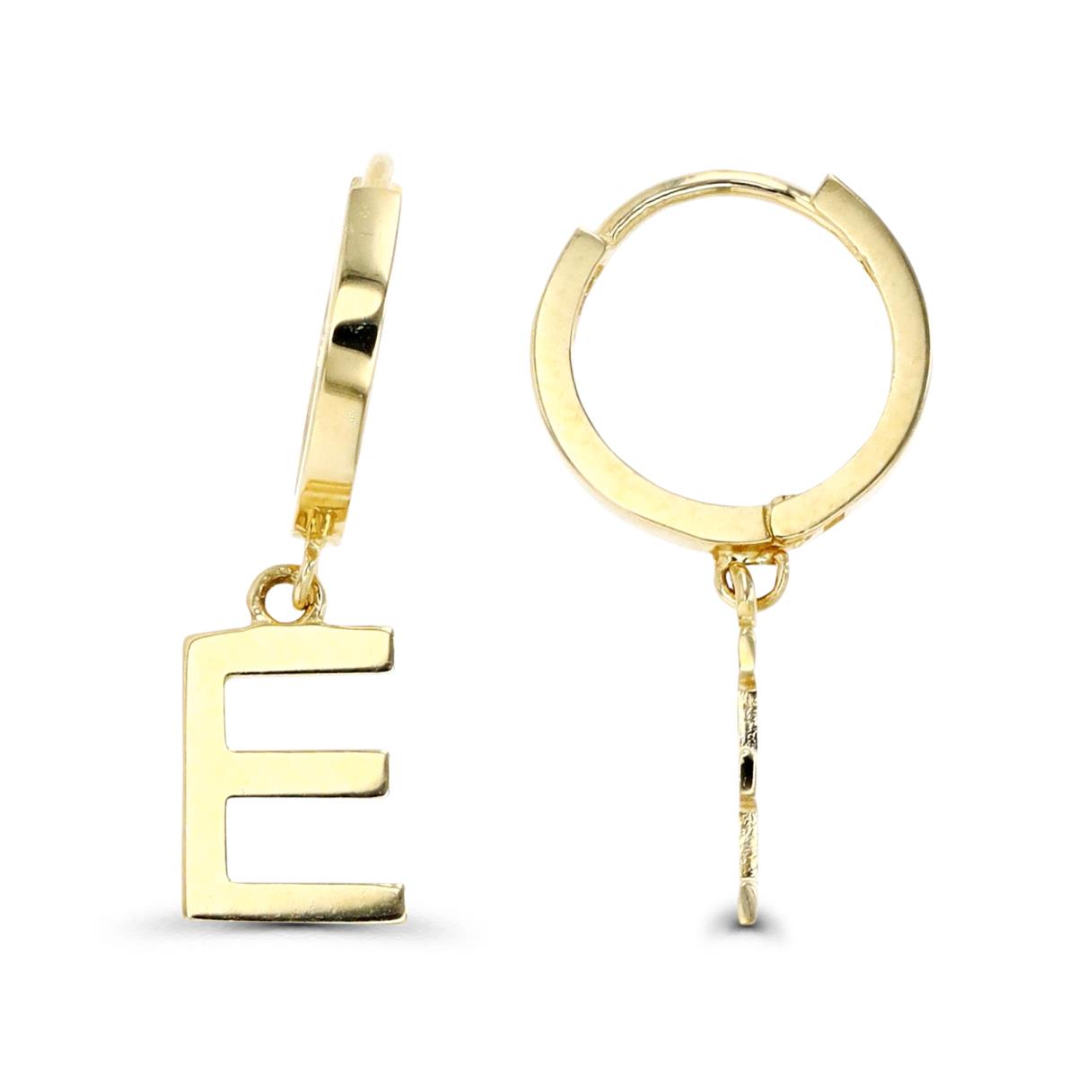 14K Gold Yellow Dangling "E" Initial Huggie Earring