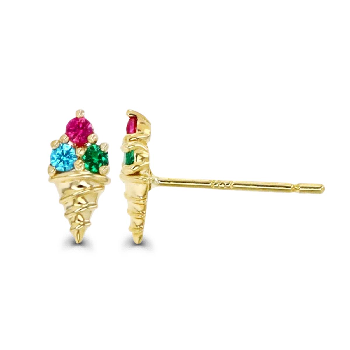 14K Gold Yellow & Multicolor CZ Ice Cream Earring