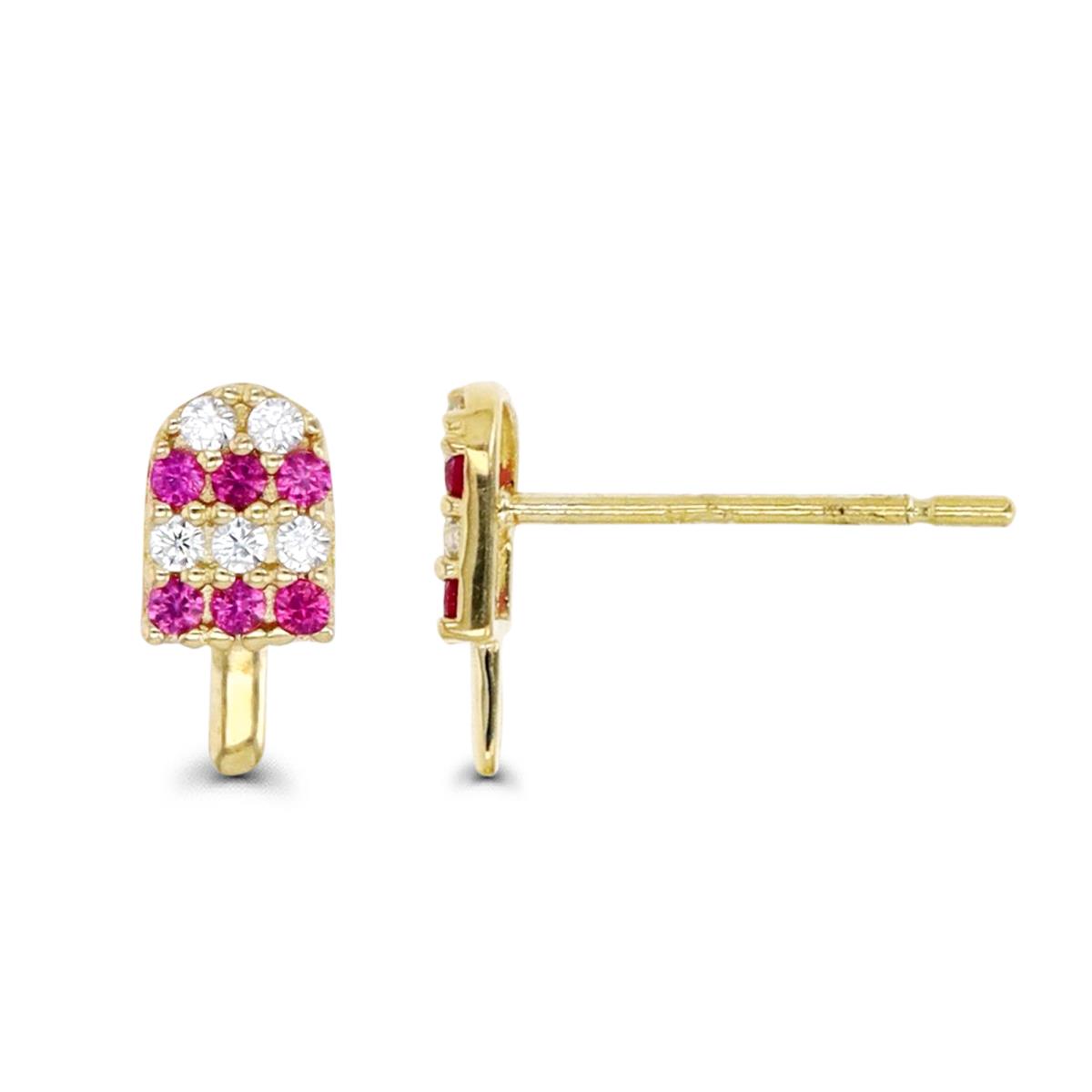 14K Gold Yellow & Red and White CZ Popsicle Stud Earring