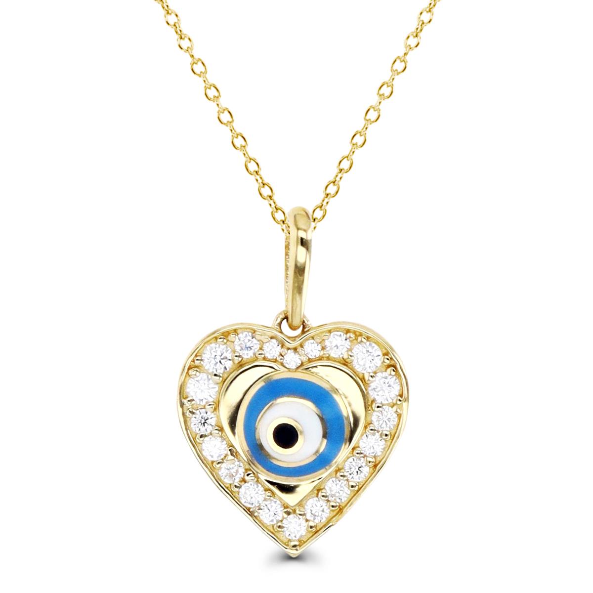 10K Gold Yellow 7 CZ and Enamel Heart Evil Eye 16+2" Necklace