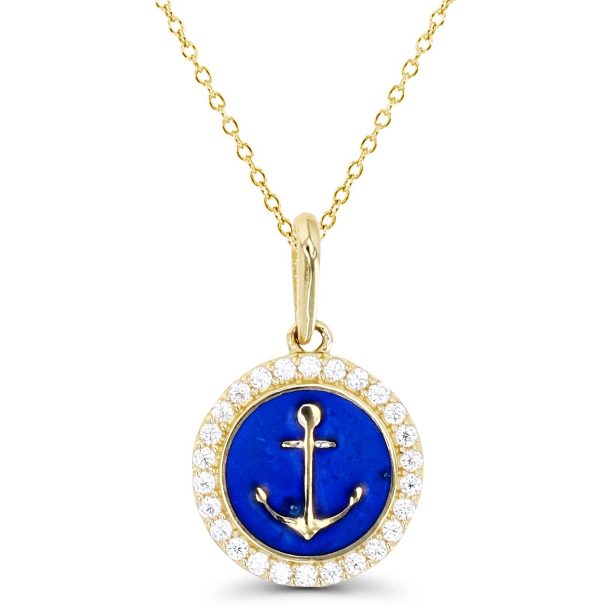 14K Gold Yellow & White CZ and Enamel Anchor 16+2" Necklace