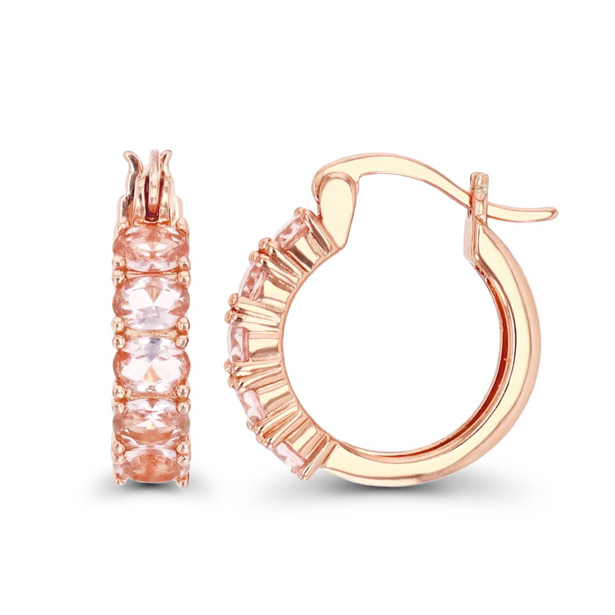 Sterling Silver Rose  4X15MM Morganite Oval Frontal Huggie Earrings