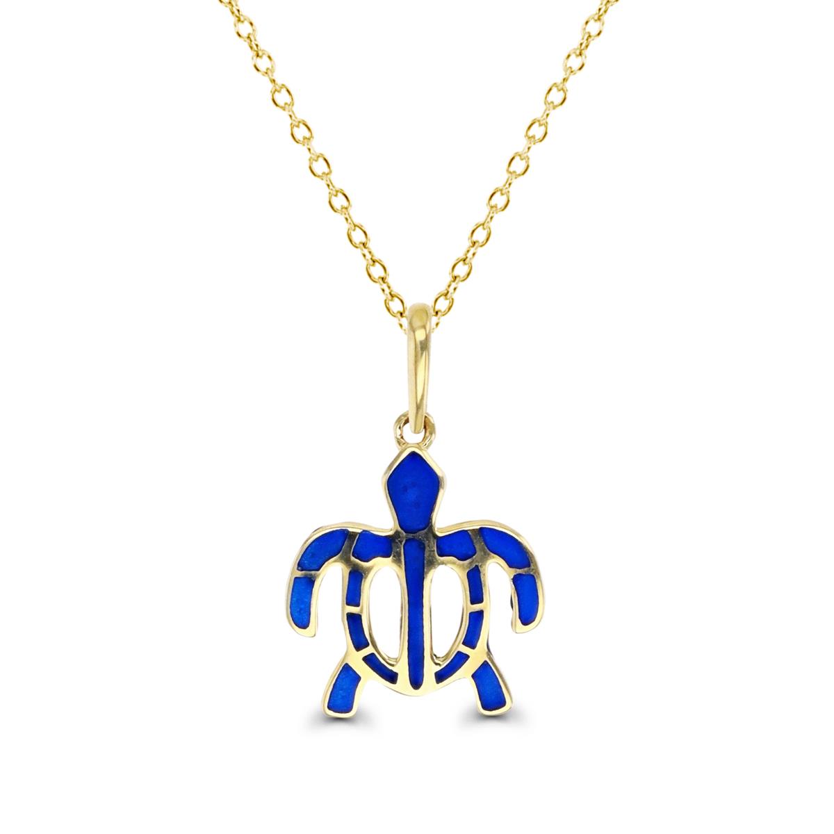 14K Gold Yellow Gold Yellow & Blue Enamel Turtle 16+2" Necklace