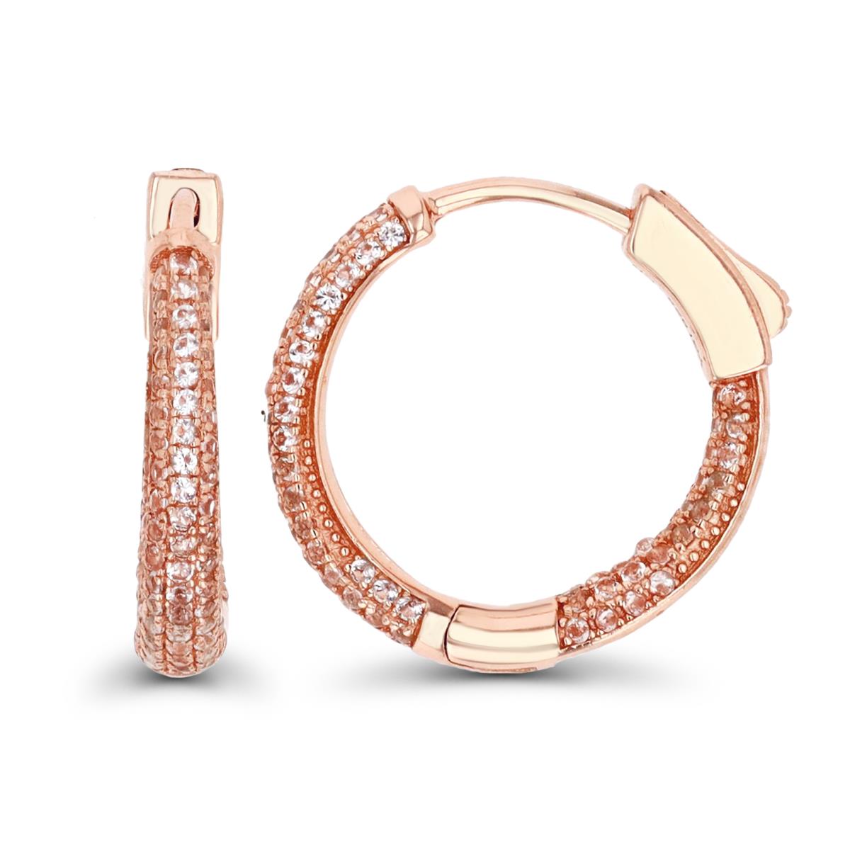 Sterling Silver Rose 1M 19x4MM Morganite Micropave Graduated Hoop Earring with Safe Lock