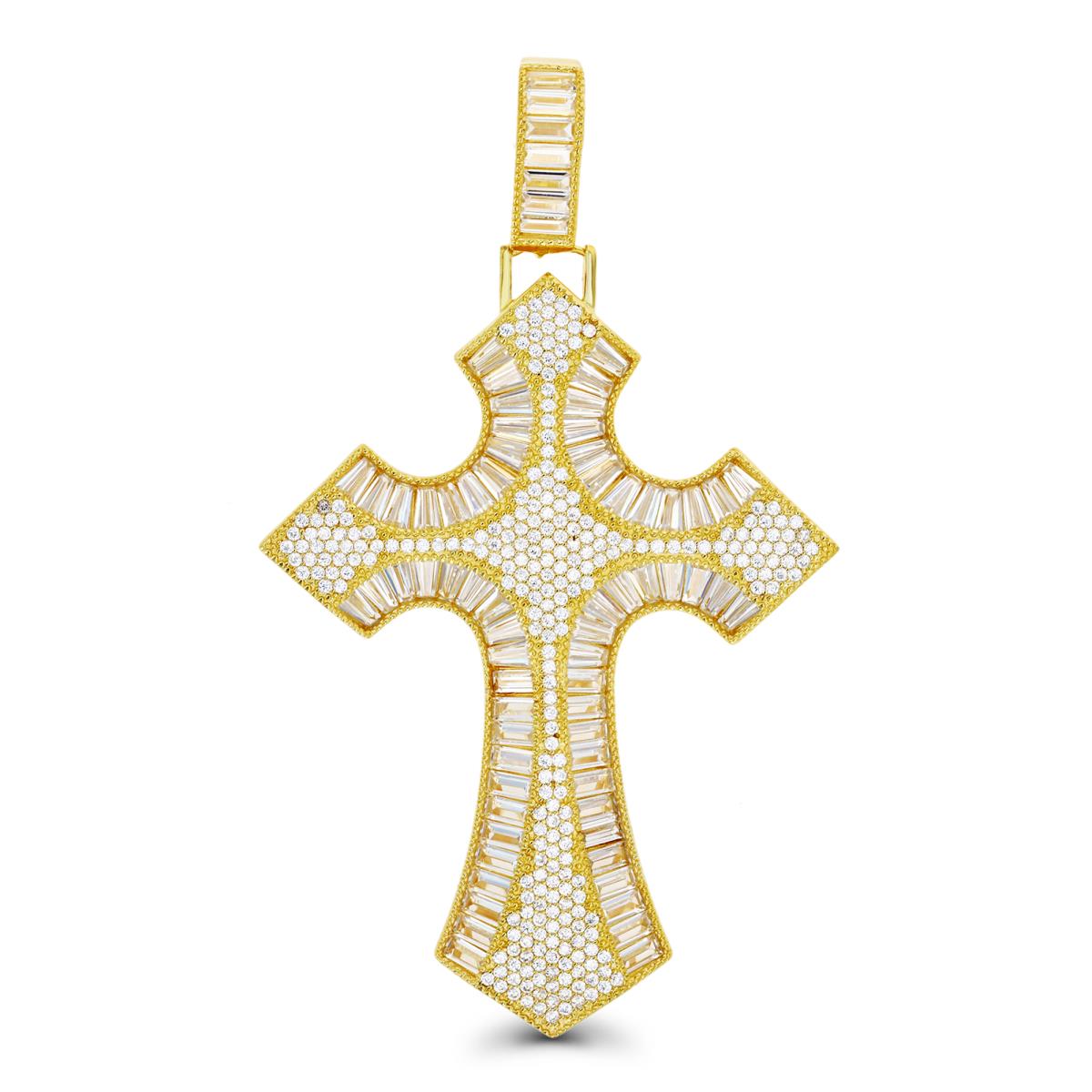 Sterling Silver Yellow Micropave White CZ Cross Pendant