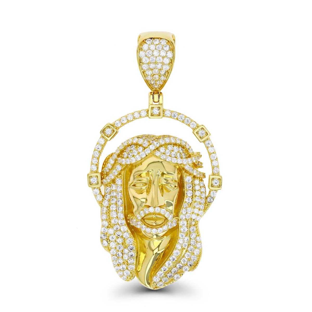 Sterling Silver Yellow Religious Micropave White CZ  Pendant