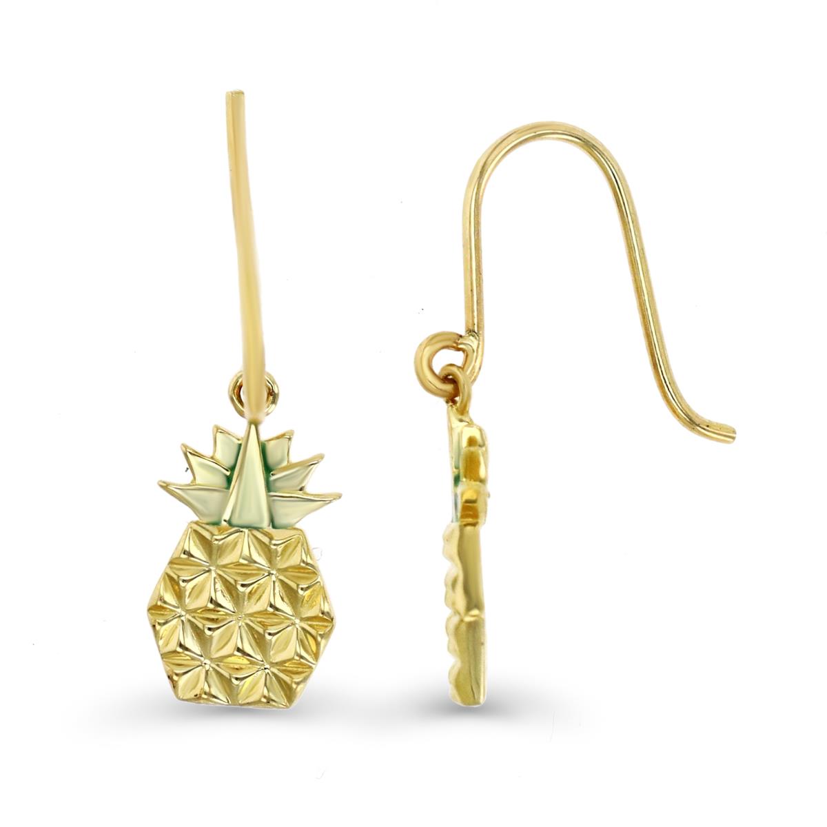 10K Gold Yellow & Enamel Pineapple Fish Hook Dangle Earring