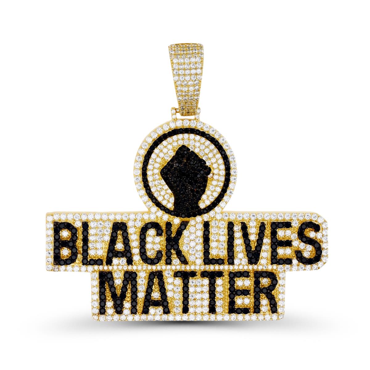 Sterling Silver Black & Yellow 46.5MM White CZ "Black Lifes Matter" Pendant