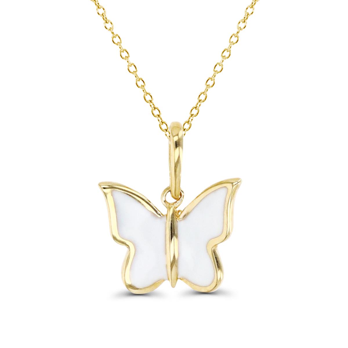 14K Gold Yellow & Enamel Butterfly 13+2" Necklace