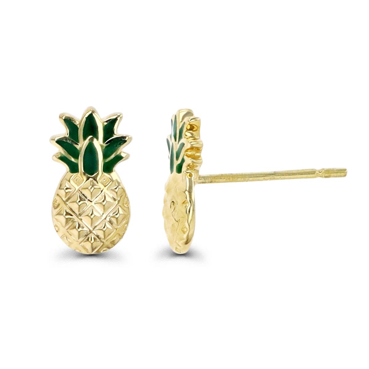 14K Gold Yellow & Enamel 8MM Pineapple Stud Earring