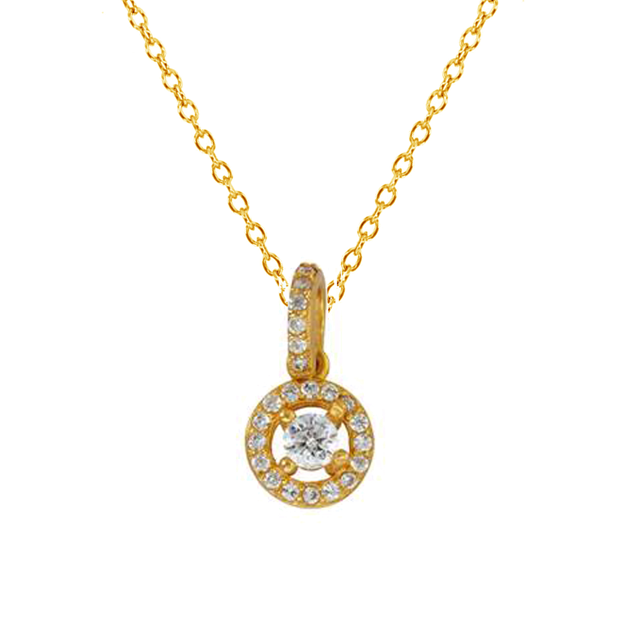 Sterling Silver Yellow White CZ Round Halo  Necklace