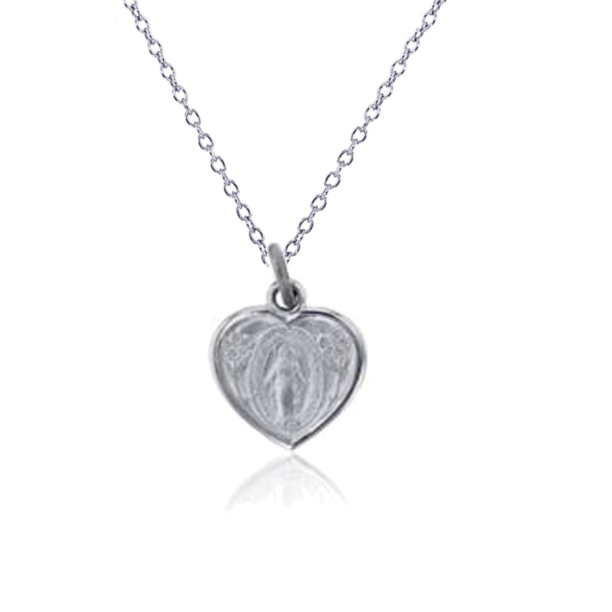Sterling Silver Rhodium 18X12MM Heart Virgin Mary Necklace