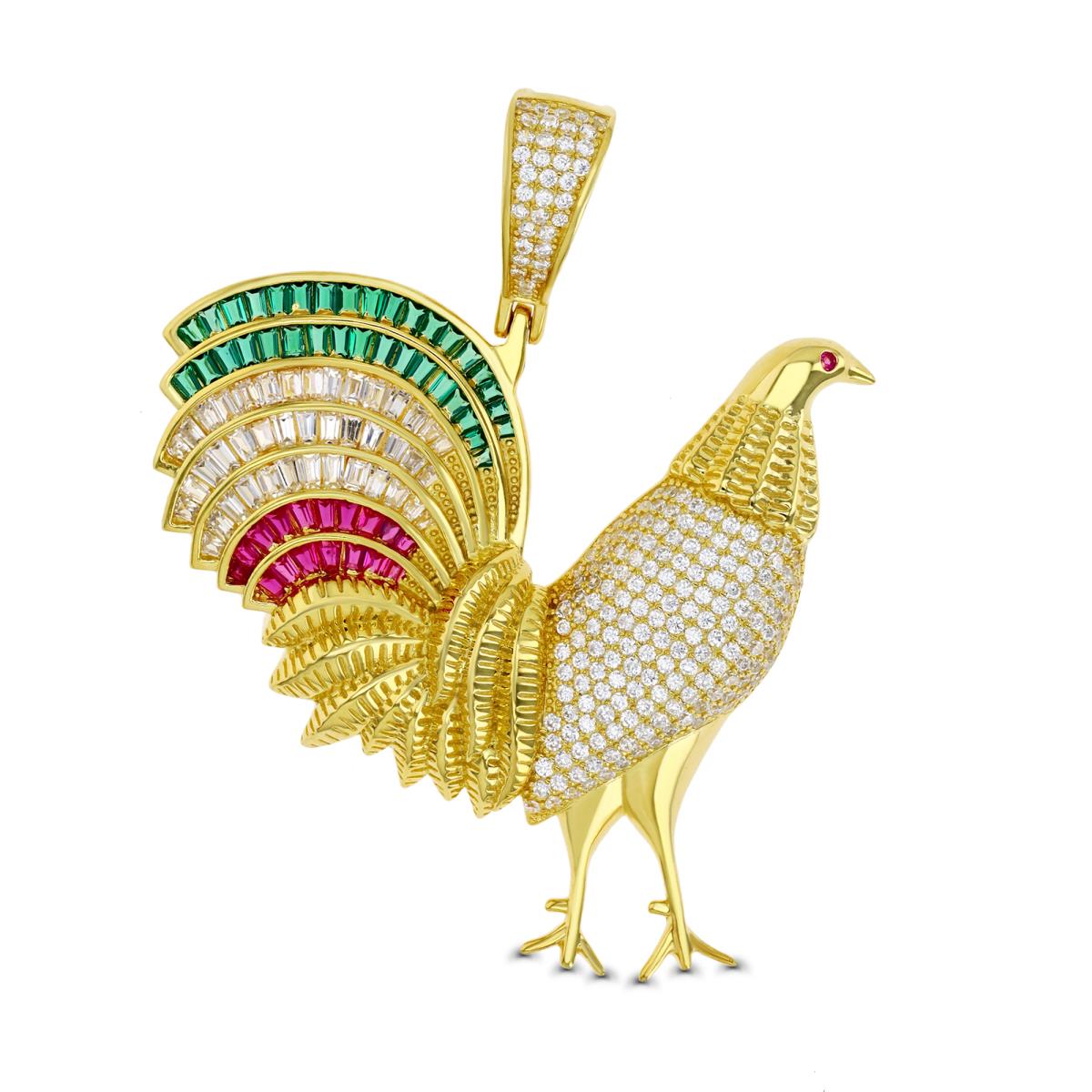 Sterling Silver Yellow 44MM  Multicolor Cock/Hen Pendant