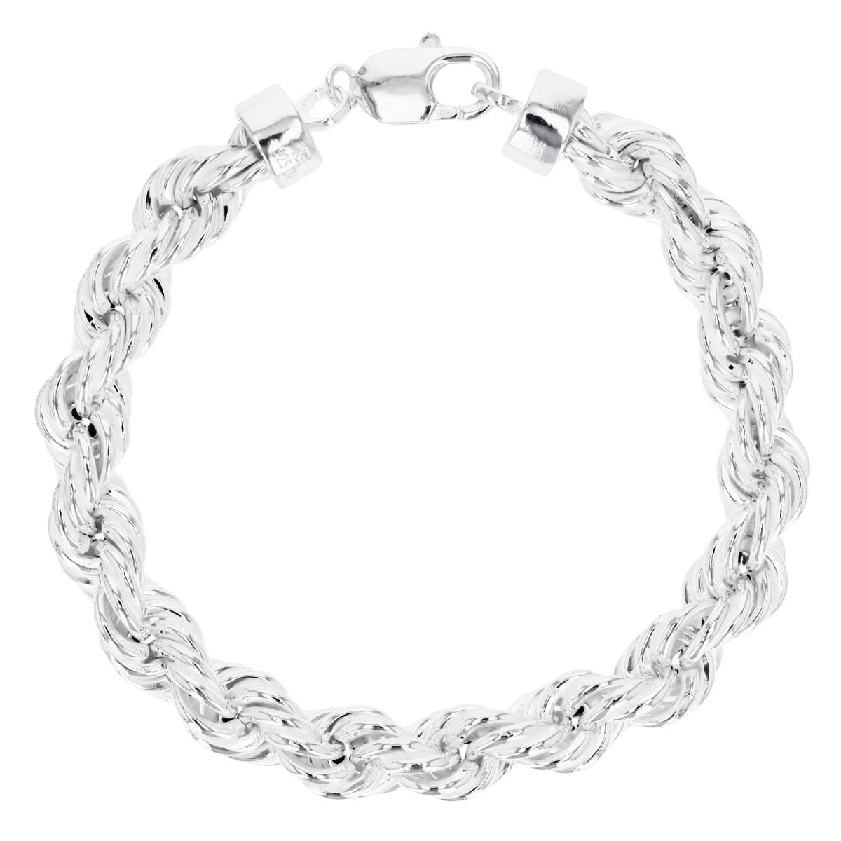 Sterling Silver Rhodium 9.5MM Hollow Rope 8'' Bracelet