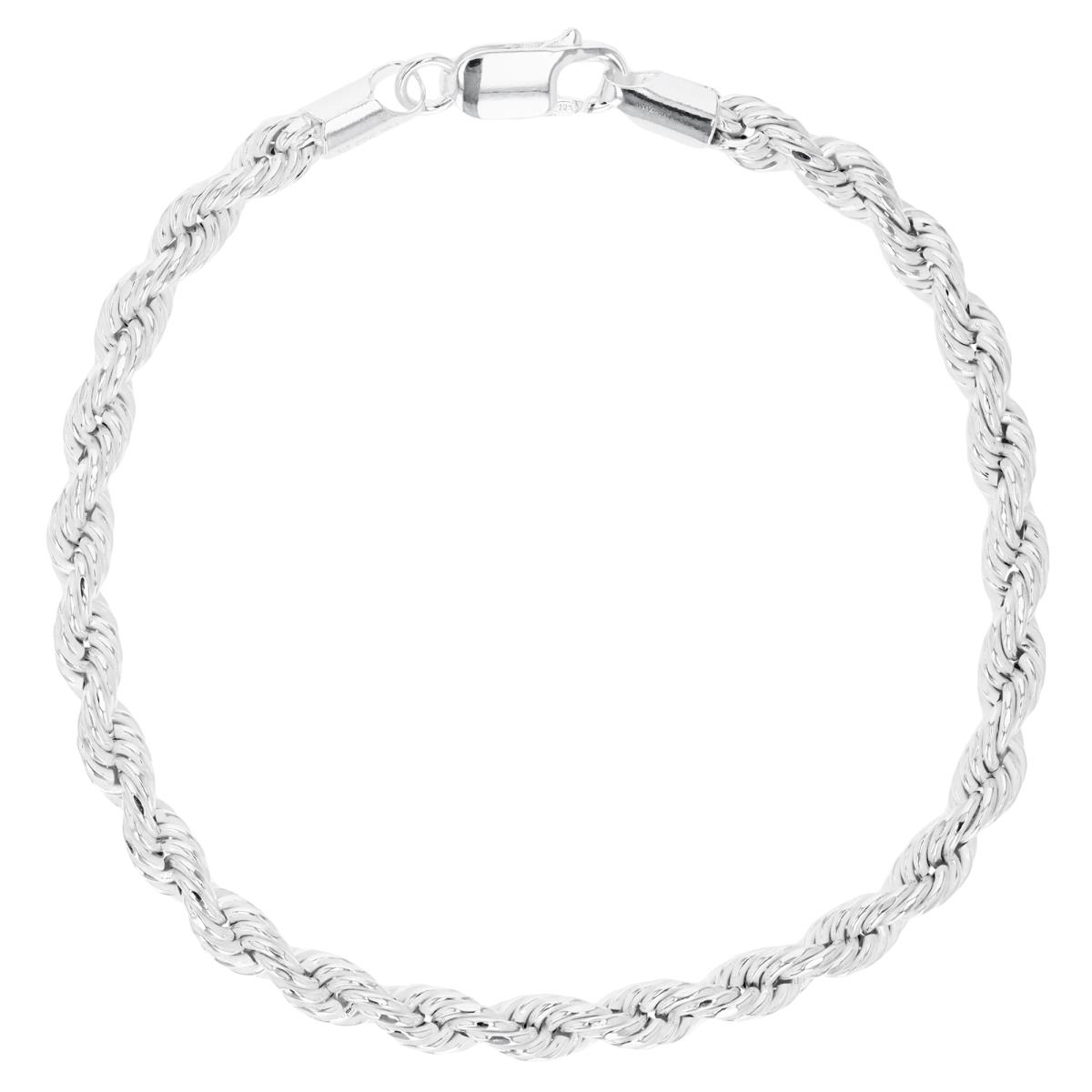 Sterling Silver Rhodium Polished Hollow Rope 7'' Bracelet