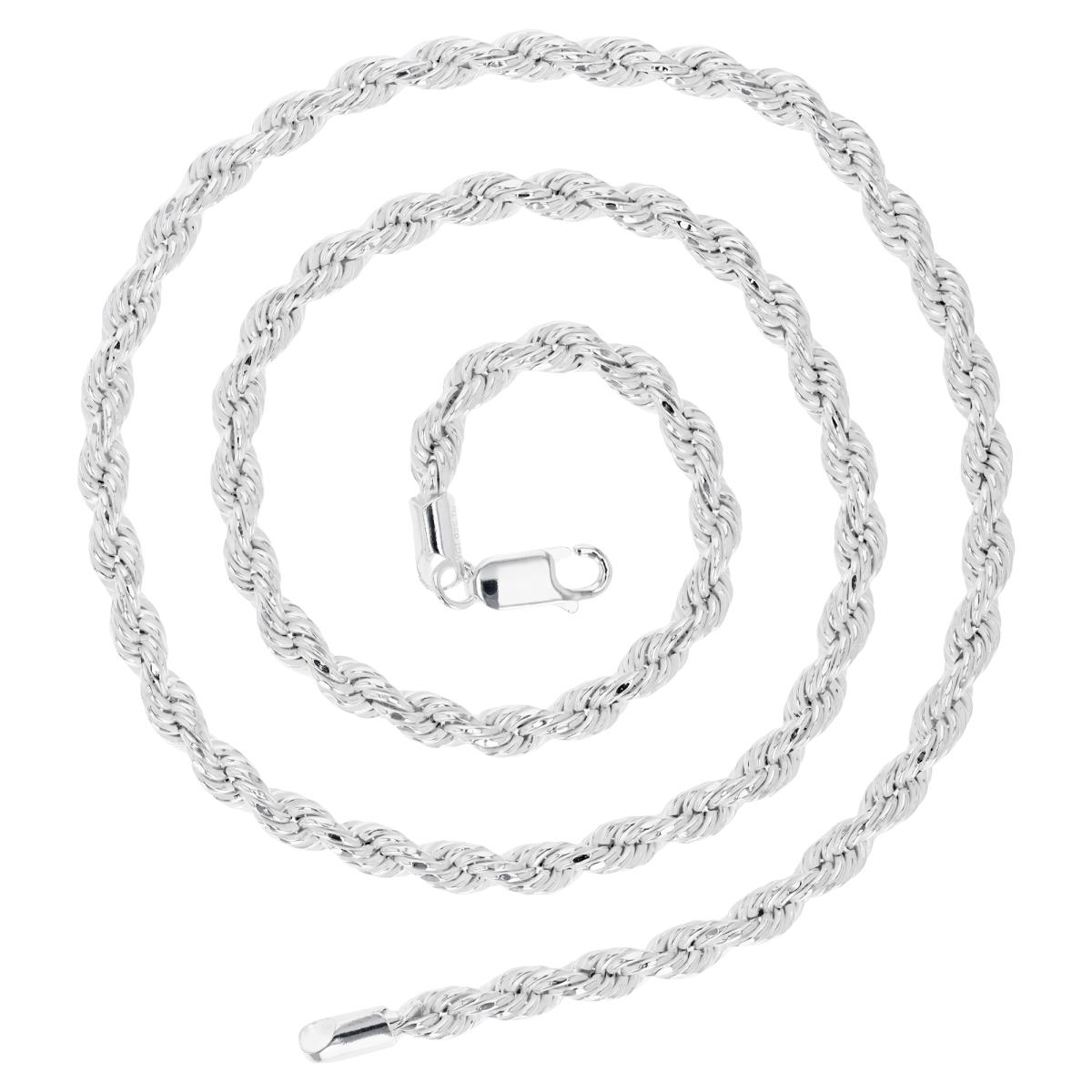Sterling Silver Rhodium 4MM Solid Rope 18" Basic Chain