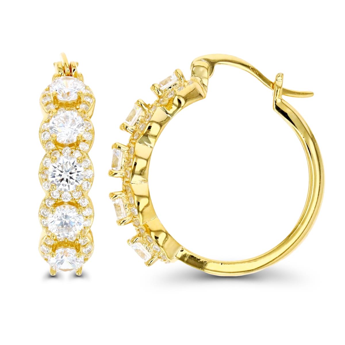 Brass Yellow 22X5.5MM White CZ Hoop Earring