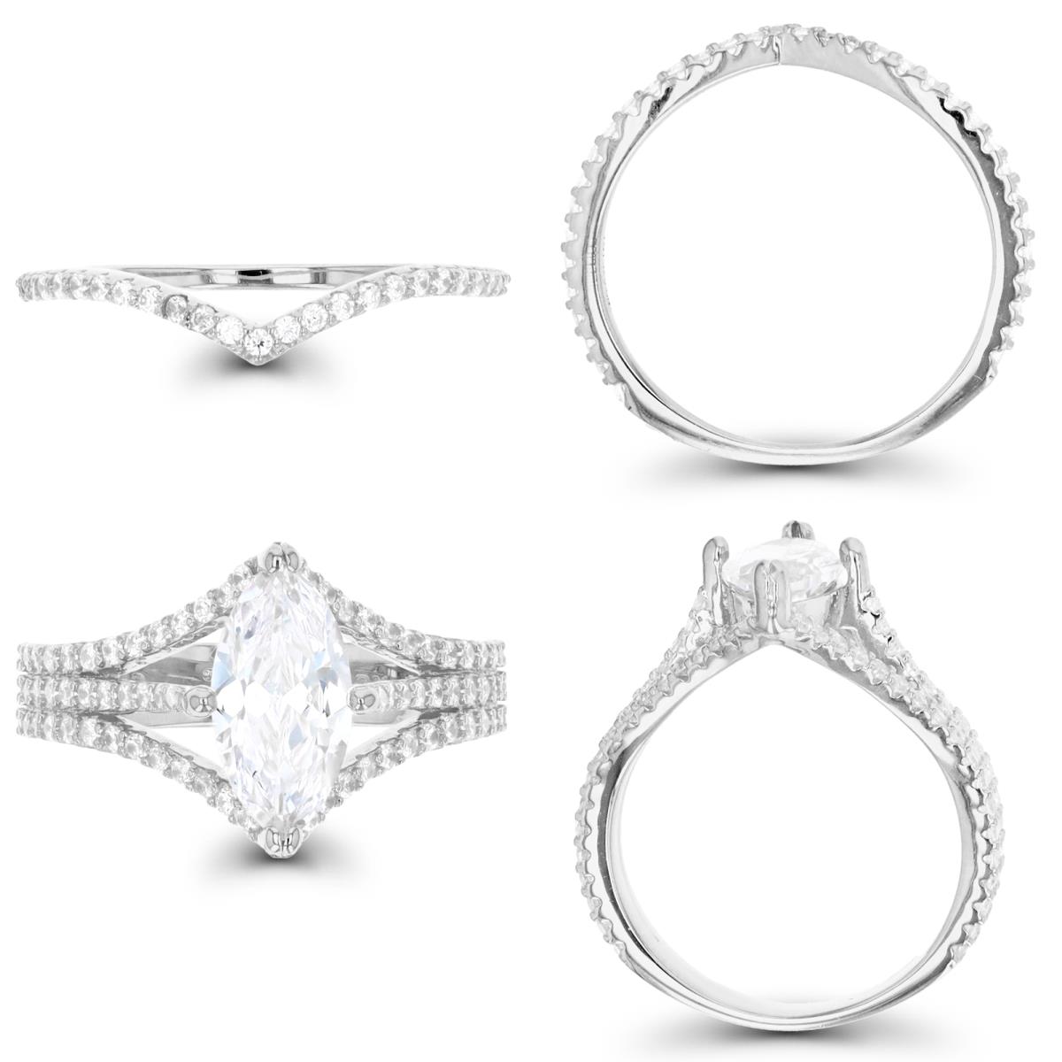 Sterling Silver Rhodium 13.5MM Polished White CZ Marquise Interchangeable Rings