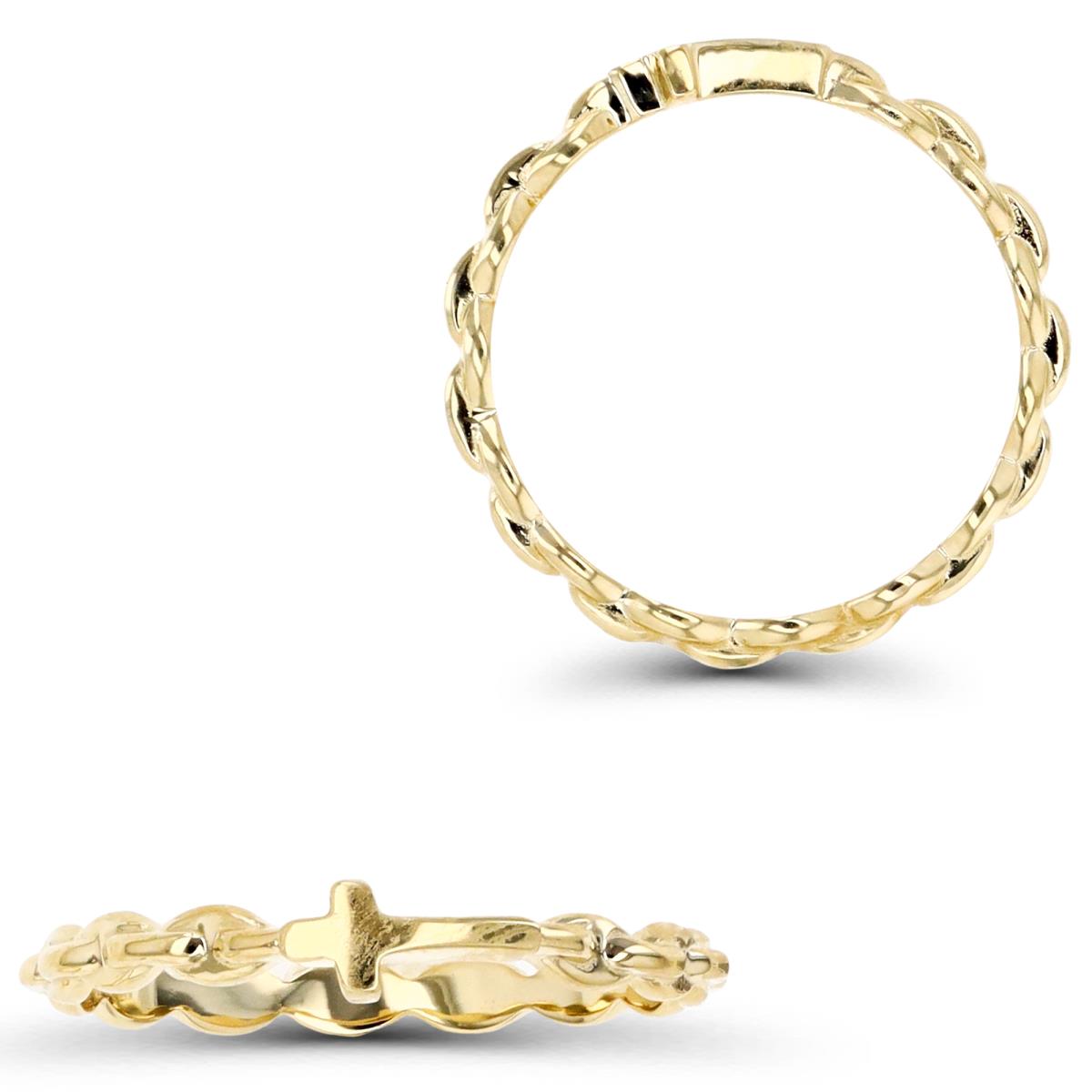 14K Gold Yellow Link Design Band Cross Fashion Ring