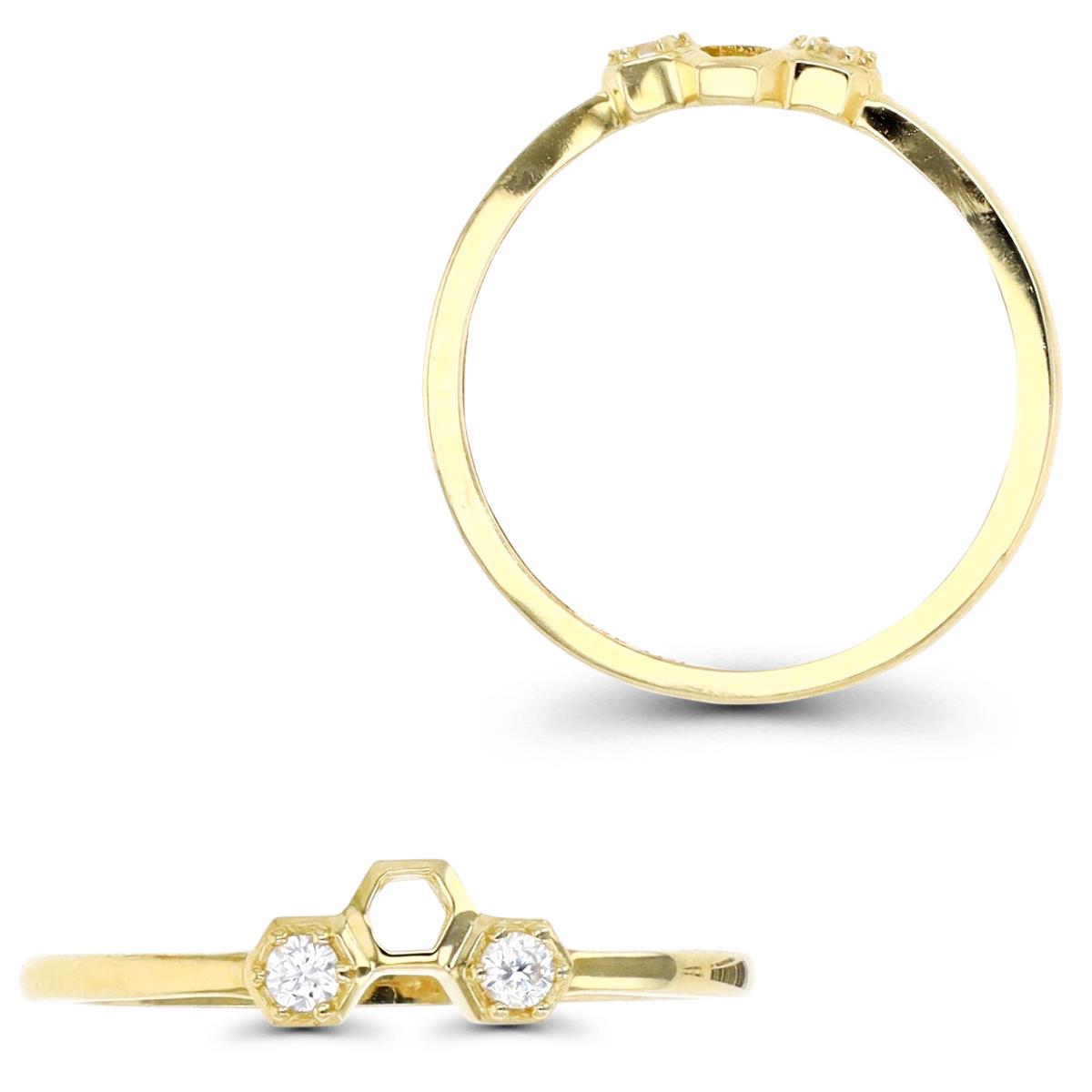 10K Gold Yellow & White CZ Honeycomb Ring