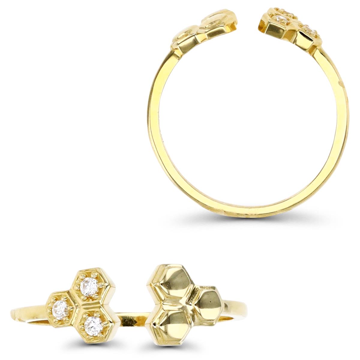 10K Gold Yellow & White CZ Honeycomb Cuff Ring