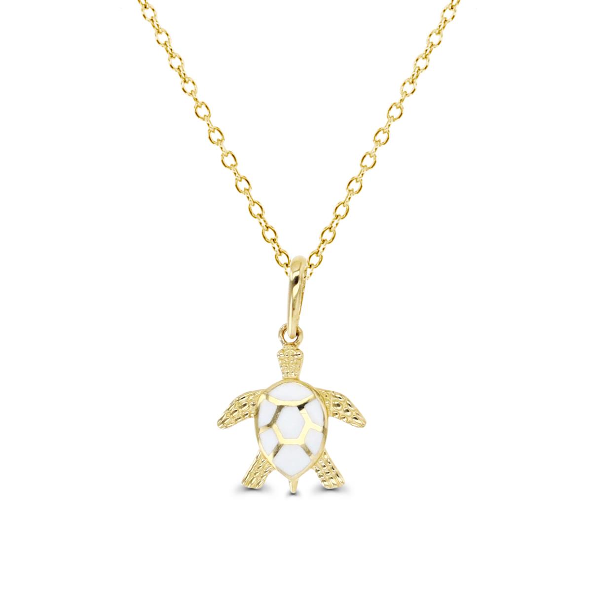 14K Yellow Gold & White Enamel Turtle 16+2" Necklace