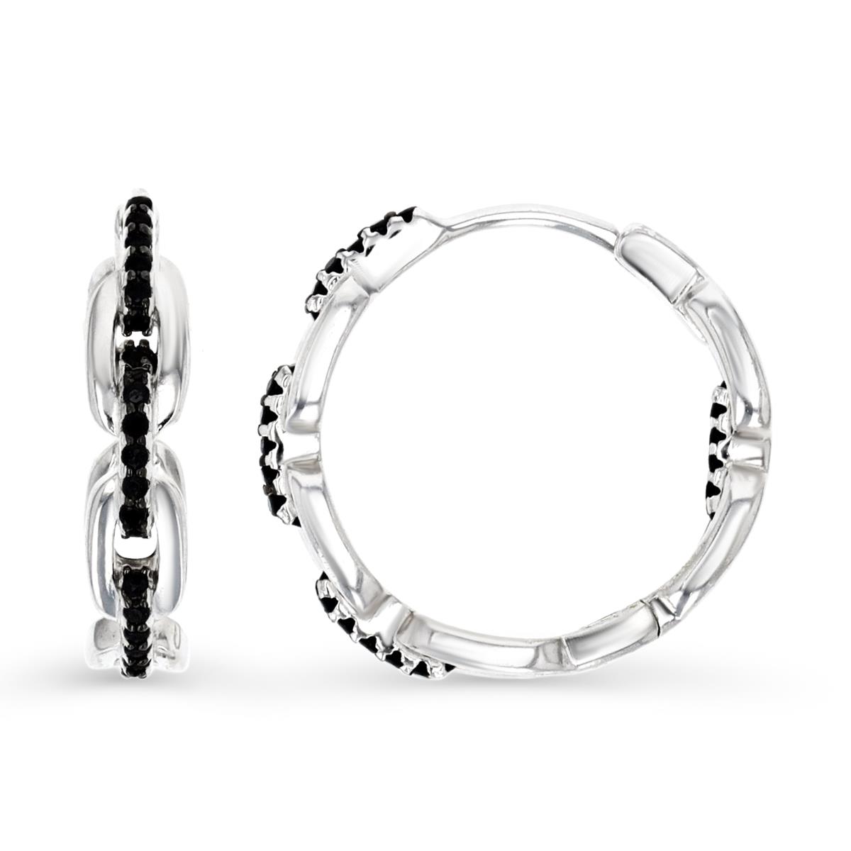 Sterling Silver Rhodium 18X4MM Polished Black Spinel Link Hoop Earring