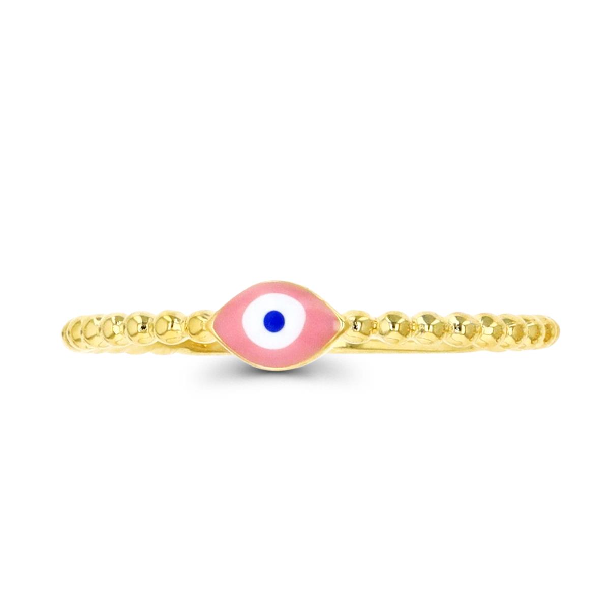 Sterling Silver Yellow 3.5MM Pink & Blue Enamel Evil Eye Beaded Ring