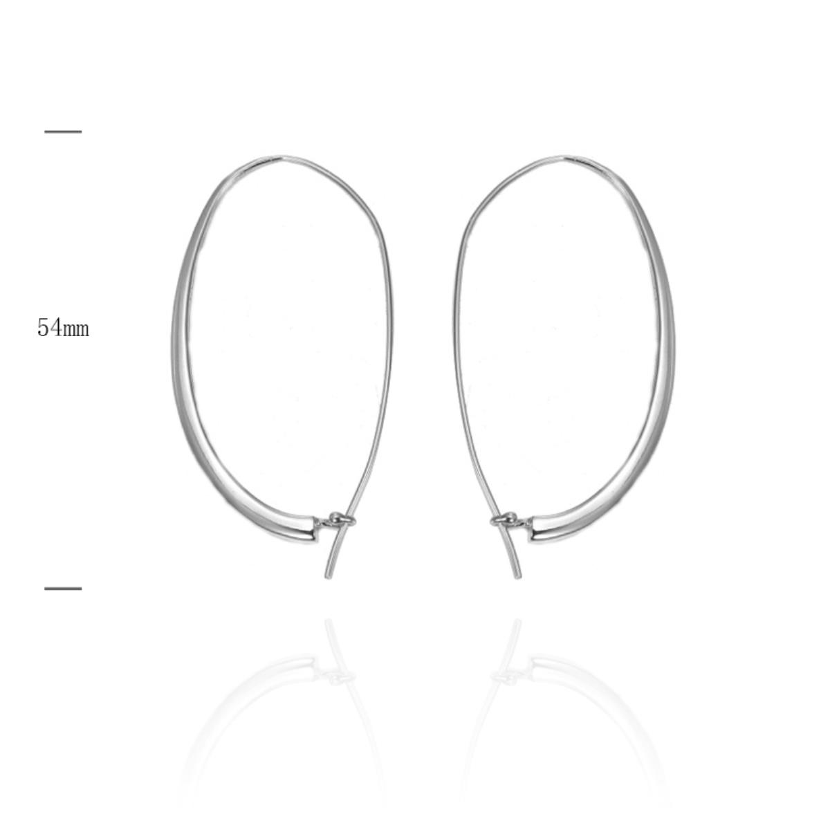 Sterling Silver Rhodium 50MM Oval Kidney Wire Hoop Earring