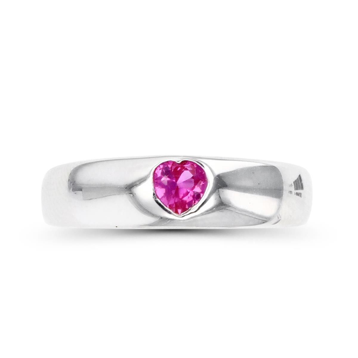 Sterling Silver Rhodium 5.5MM Polished Heart Shape Created Ruby Ring