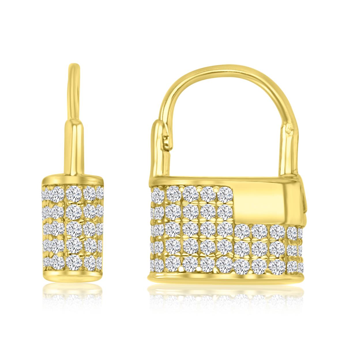 Sterling Silver Yellow 14X10MM Polished White CZ Lock Earring