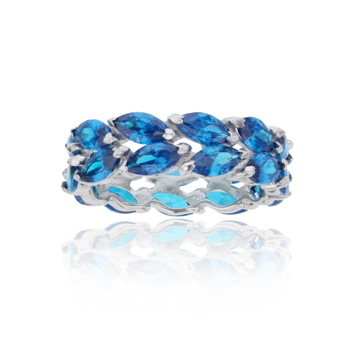 Sterling Silver Rhodium 6x3mm London Blue Topaz  Double Rows Band Ring