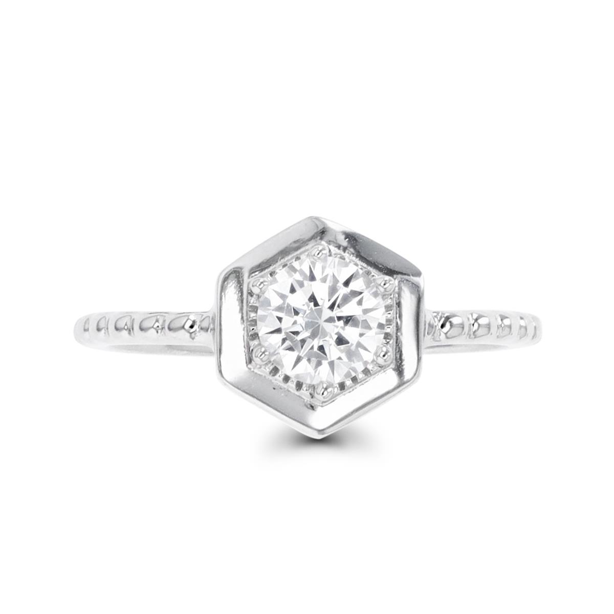 Sterling Silver Rhodium 5.5MM White CZ Six Prong Solitaire Ring