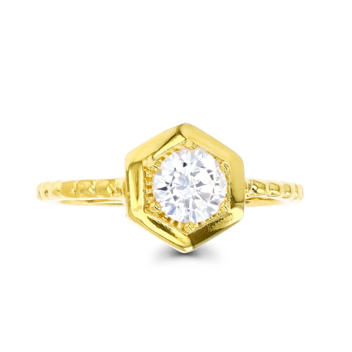 Sterling Silver Yellow 1M 5.5MM White CZ Six Prong Solitaire Ring
