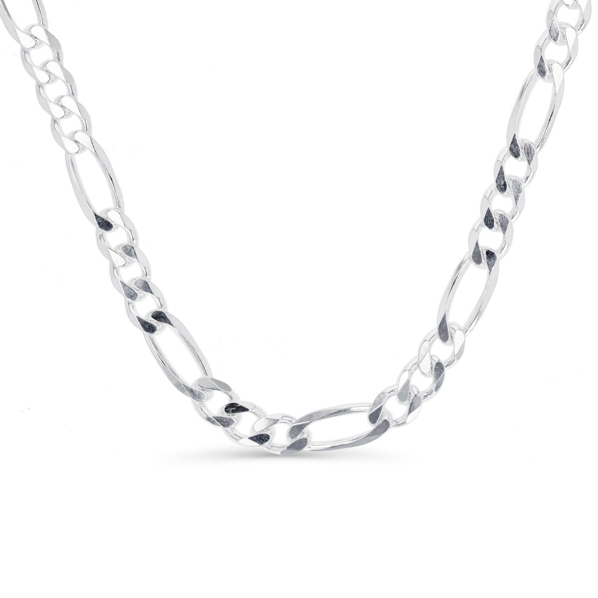 Sterling Silver Rhodium 6.5MM Polished & Textured Figaro 20" Chain