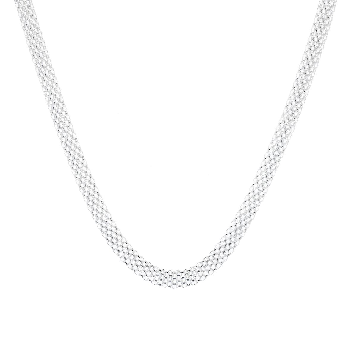 Sterling Silver Rhodium 5MM Squared Popcorn 18'' Chain Necklace