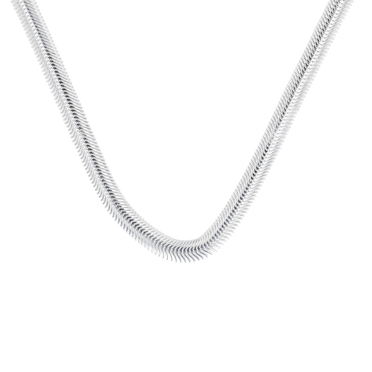 Sterling Silver Rhodium 6MM Flat Snake 18'' Chain Necklace