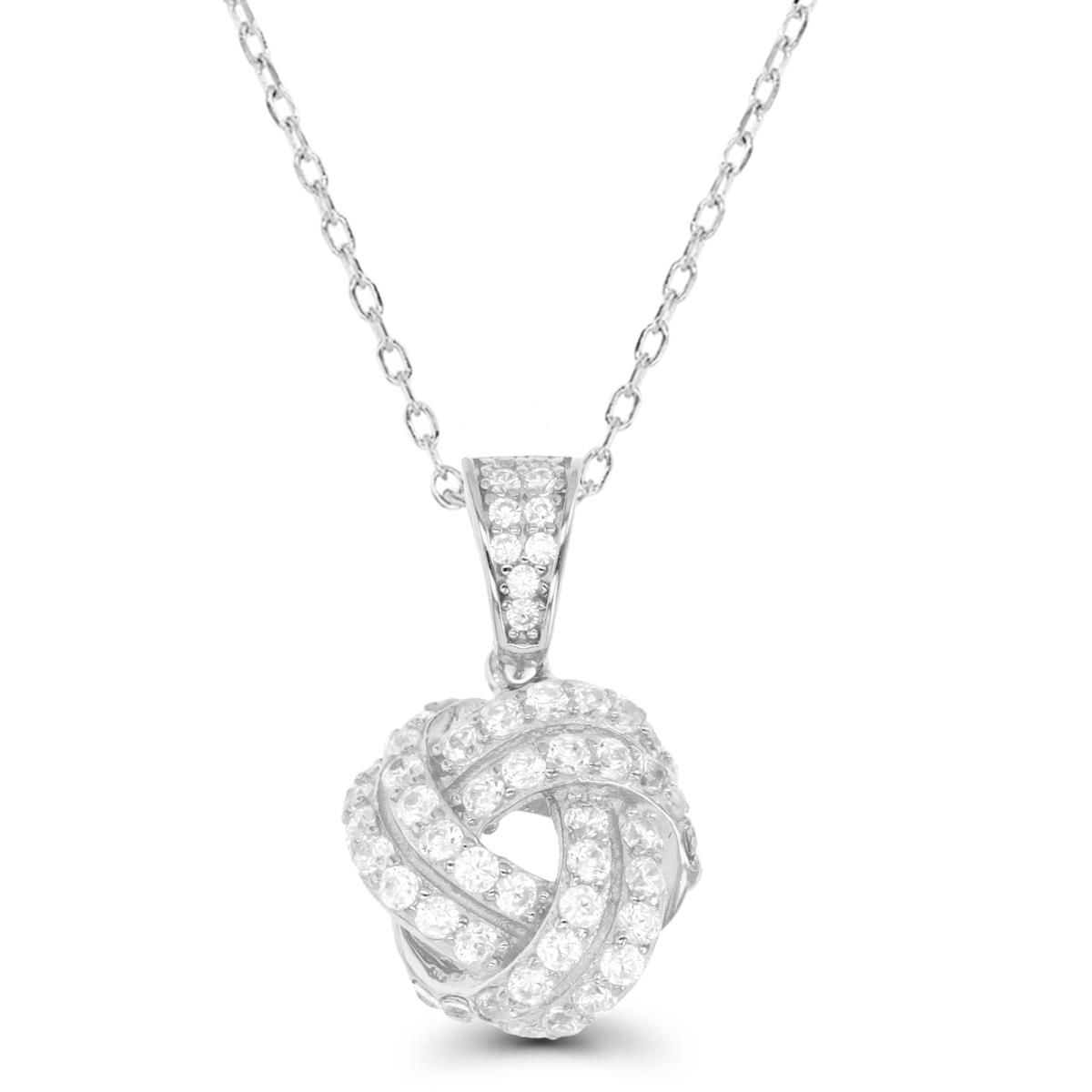 Sterling Silver Rhodium & White CZ Love Knot 18" Necklace