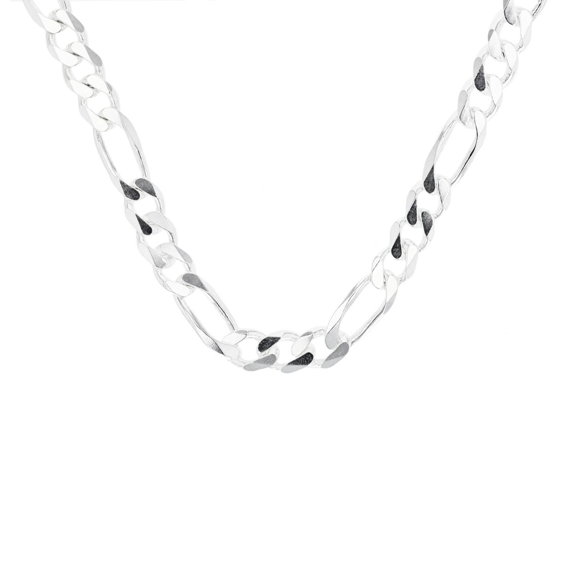 Sterling Silver Rhodium 8MM Solid Figaro Pave 20'' Chain