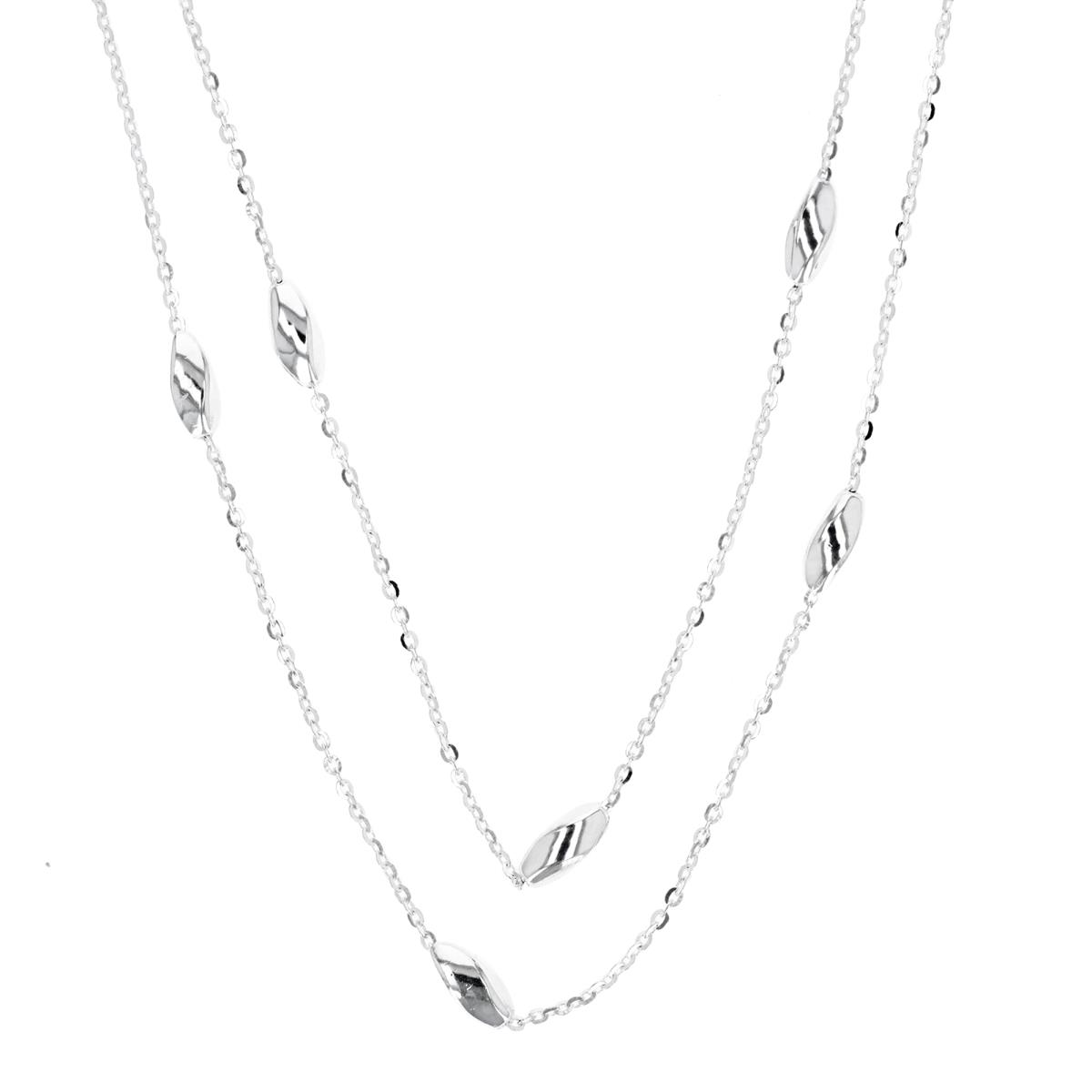 Sterling Silver Rhodium Oval Beaded Station 18'' Double Necklace
