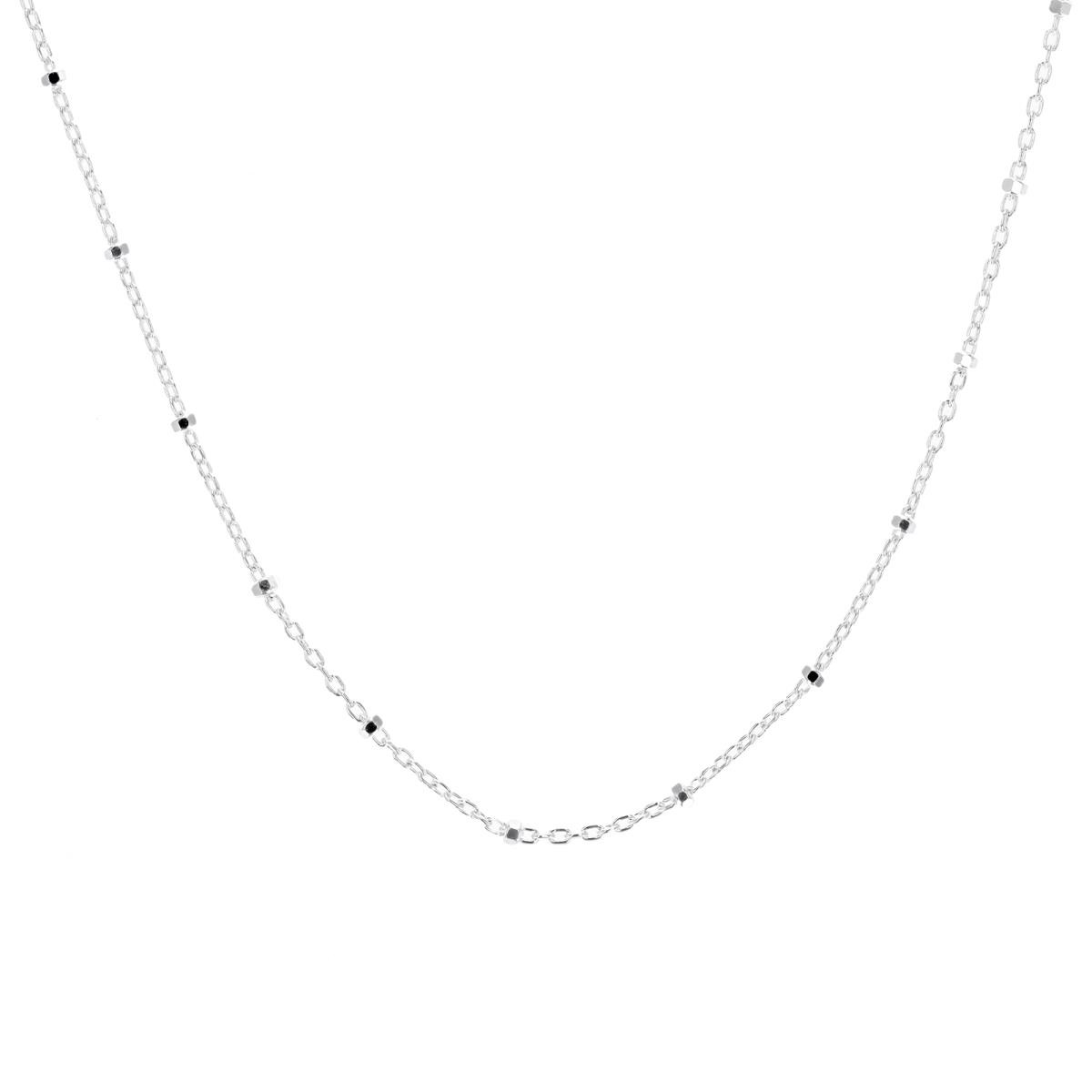 Sterling Silver Rhodium Bead Station18'' Necklace