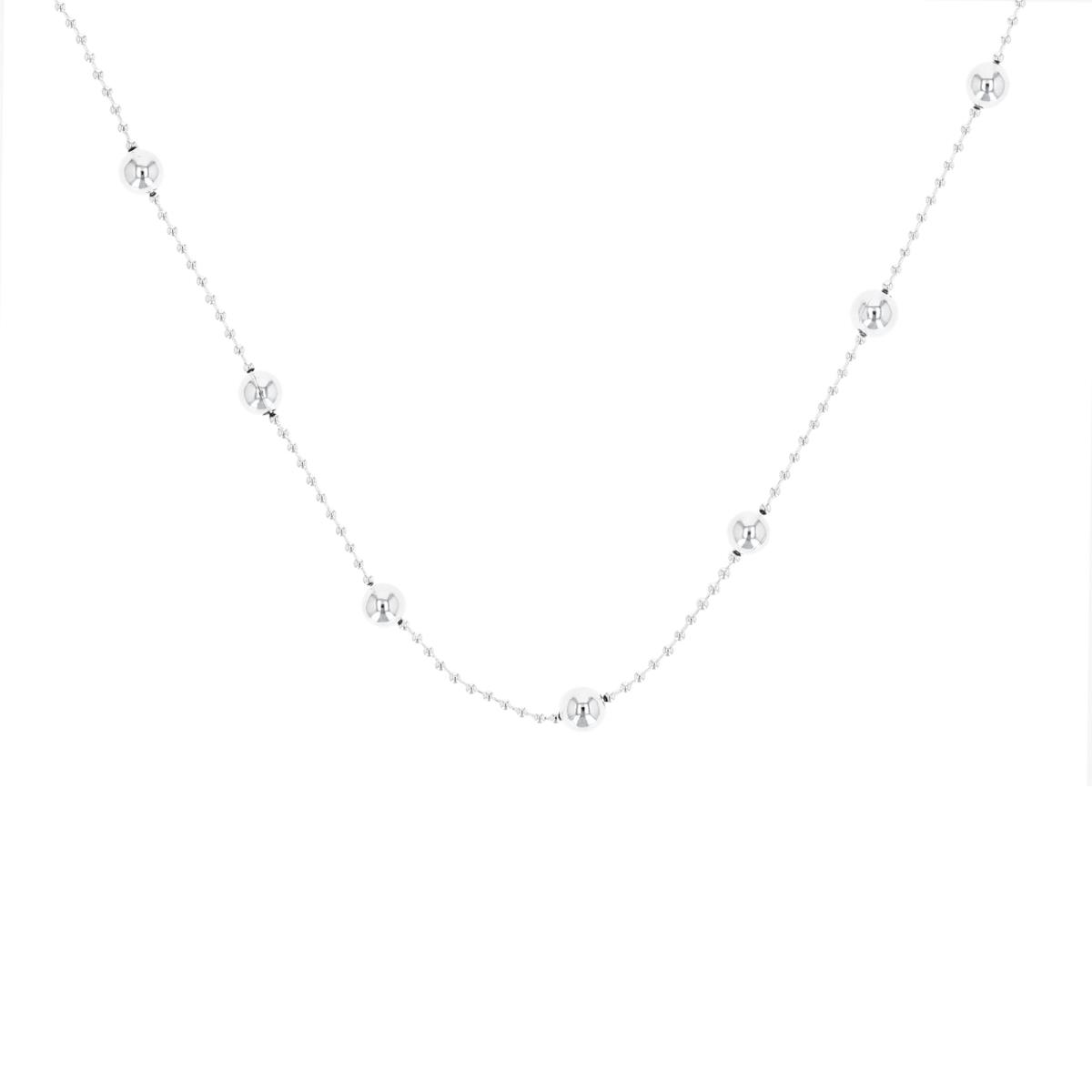 Sterling Silver Rhodium 3MM Beaded Disco Ball Station 18'' Necklace