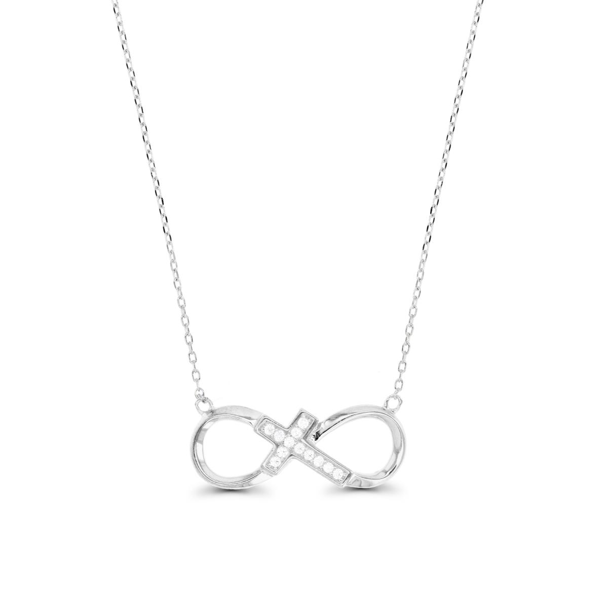 Sterling Silver Rhodium & White CZ Infinity Cross 16+2" Necklace