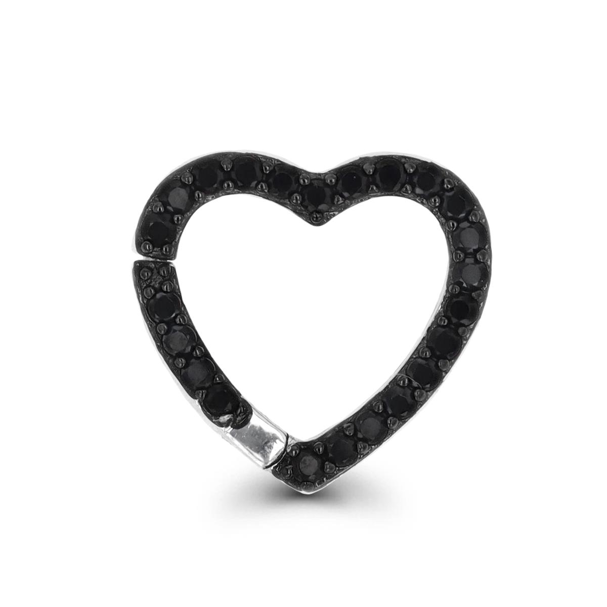Sterling Silver Black and Rhodium & Black Spinel 2 Sided Open Heart Charm/Pendant