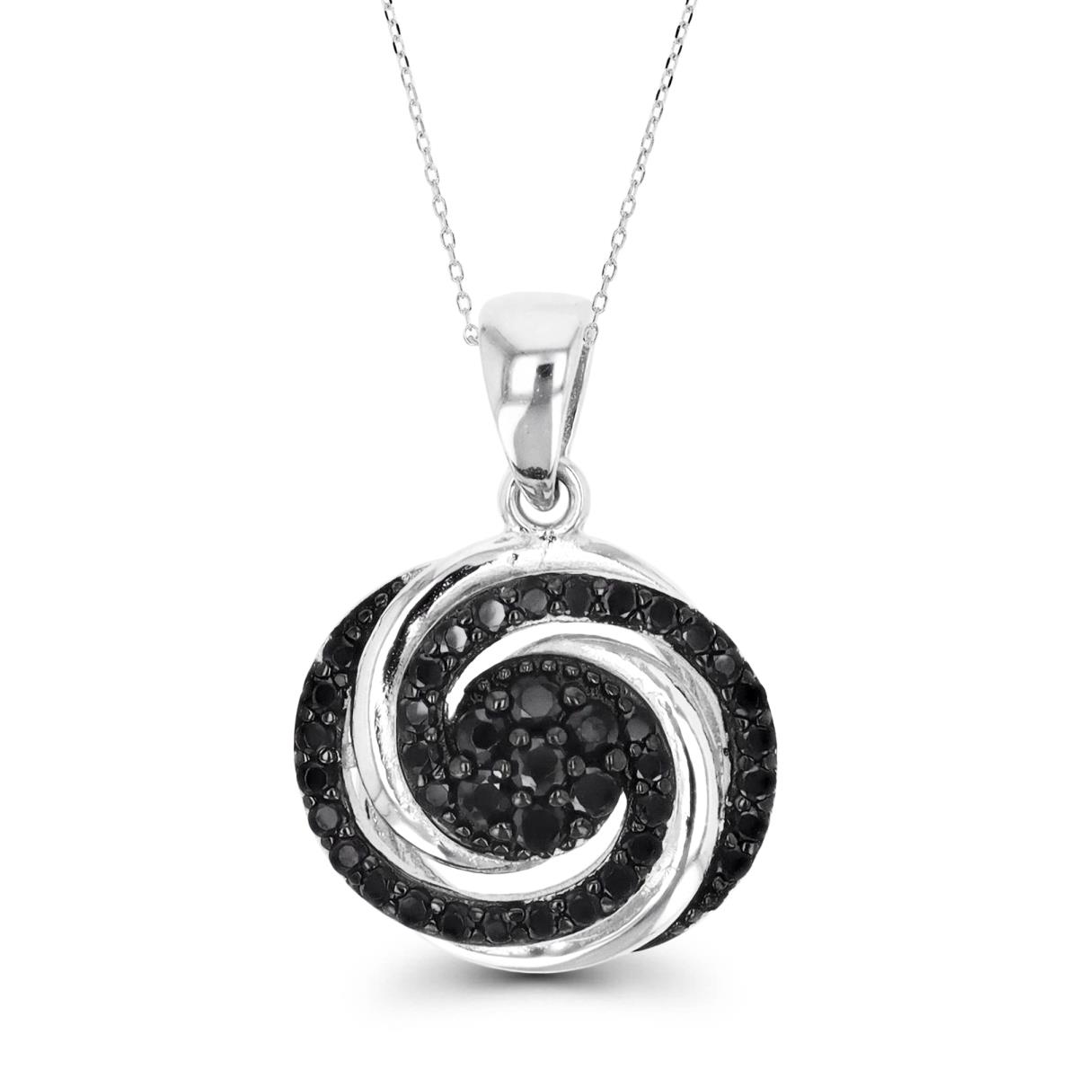 Sterling Silver Black and Rhodium & Black Spinel Swirl Cluster 18" Necklace