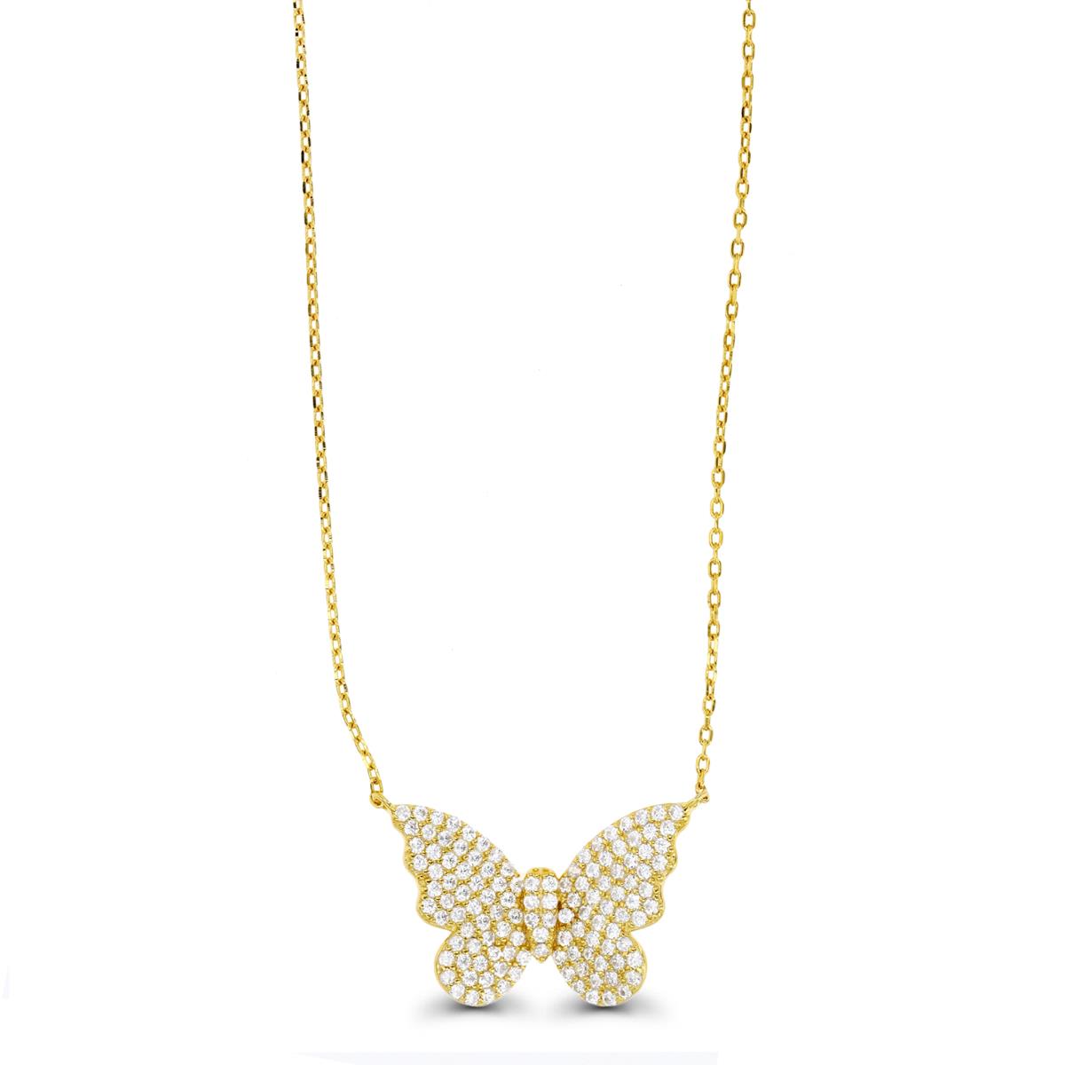 Sterling Silver Yellow 1M and White CZ Butterfly 16+2" Necklace
